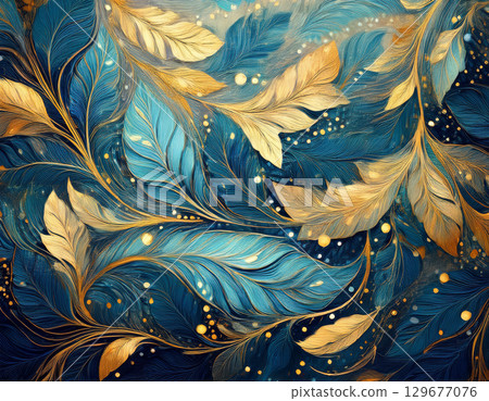 Colorful leaf pattern blue background Colorful leaf pattern blue background 129677076