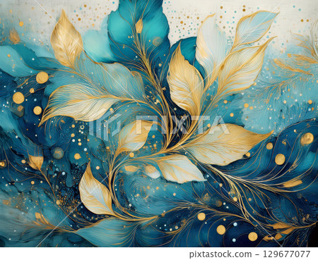 Colorful leaf pattern blue background Colorful leaf pattern blue background 129677077