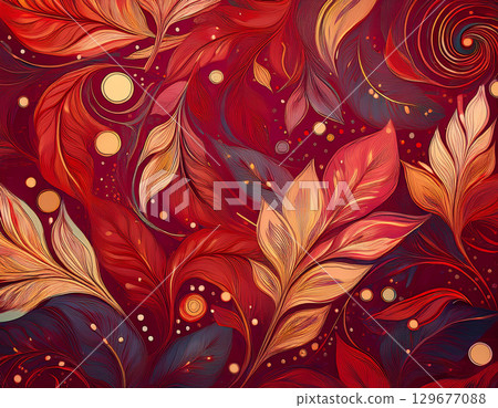 彩葉圖案紅色背景 129677088