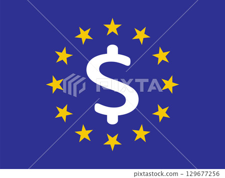 Eurozone Currency Symbol with European Union Flag Design. A graphic design depicting the US dollar symbol. Eurozone Currency Symbol with European Union Flag Design. A graphic design depicting the US dollar symbol. 129677256