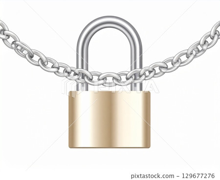Padlock attached to a chain 129677276