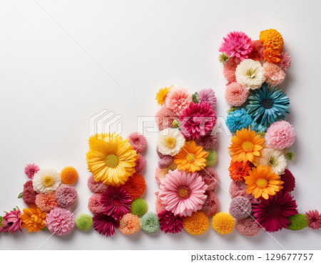 由五彩繽紛的花朵製成的長條圖 由五彩繽紛的花朵製成的長條圖 129677757