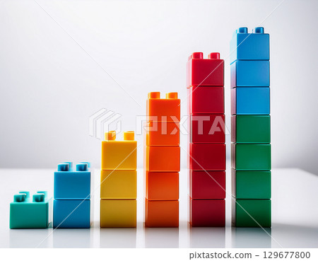A bar graph made of colorful building blocks 129677800