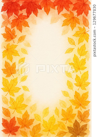 Autumn leaves frame illustration vertical watercolor style 129677830