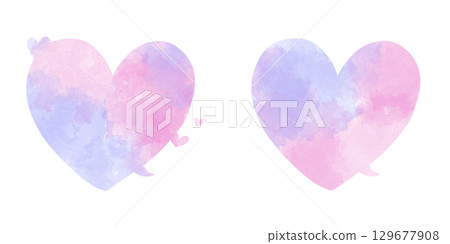 Heart-shaped watercolor bubble set in purple and pink Heart-shaped watercolor bubble set in purple and pink 129677908