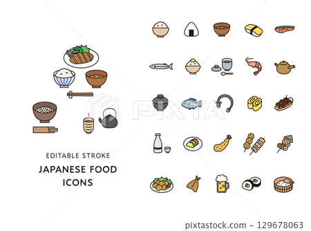 Japanese food icon set (color) 129678063
