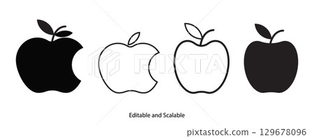 Delicious apple icon line art and flat vector illustration. Use for apps and websites. 129678096