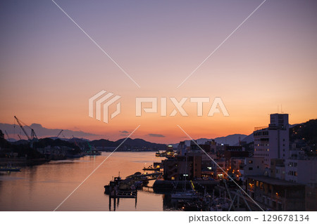 Onomichi Port at dusk Onomichi Port at dusk 129678134