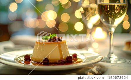 Delicious dessert pudding 129678364