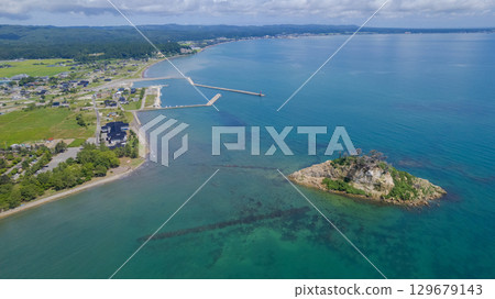 2024年能登半島地震中坍塌變形的見附島/無人機拍攝及空拍 129679143