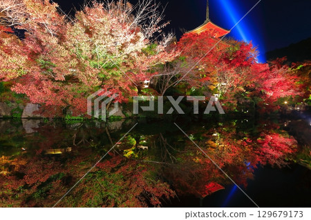 [京都府]對稱的清水寺三層寶塔和紅葉點亮 129679173