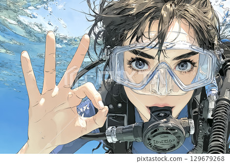 Miyu Series: Female diver making an OK sign 129679268
