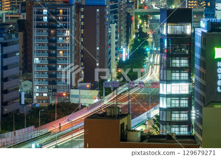 Urban cityscape, Nagoya Expressway, Nakamura Ward, Aichi Prefecture, Sakuradori area, night view 129679271