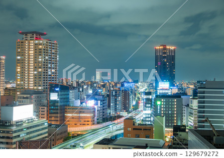 Urban cityscape, Nagoya Expressway, Nakamura Ward, Aichi Prefecture, Sakuradori area, night view 129679272