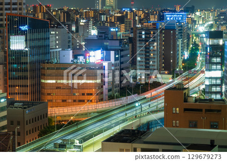Urban cityscape, Nagoya Expressway, Nakamura Ward, Aichi Prefecture, Sakuradori area, night view Urban cityscape, Nagoya Expressway, Nakamura Ward, Aichi Prefecture, Sakuradori area, night view 129679273