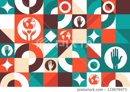 World Humanitarian Day. August 19. Seamless geometric pattern. Template for background, banner, card World Humanitarian Day. August 19. Seamless geometric pattern. Template for background, banner, card 129679973