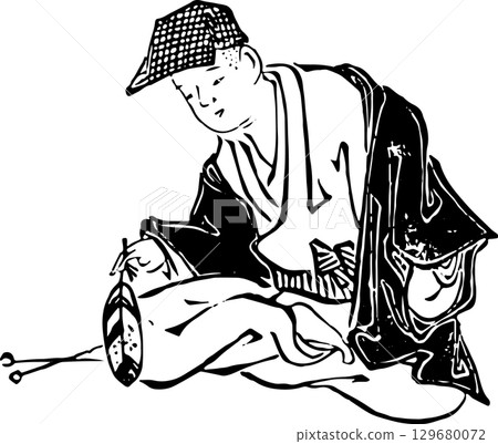 Man with hawk feathers Man with hawk feathers 129680072