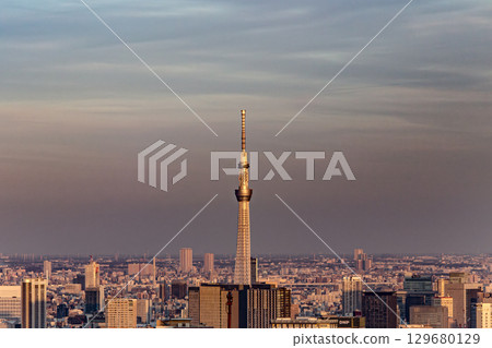 Tokyo sky tree at dusk and urban landscape Tokyo sky tree at dusk and urban landscape 129680129