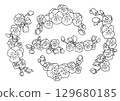 Pansies and violas decorative frame set line drawing 129680185