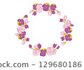 Pansies and violas pastel colored circular frame 129680186