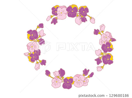 Pansies and violas pastel colored circular frame Pansies and violas pastel colored circular frame 129680186