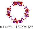 Pansies and violas Japanese style circular frame 129680187