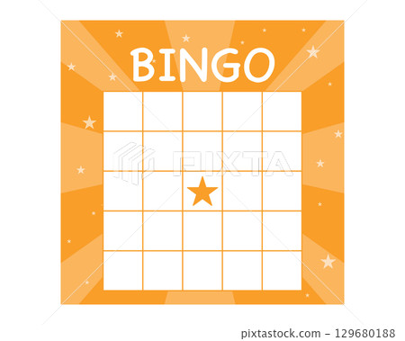 Bingo card blank lotto template, board game background grid, Vintage empty game ticket for numbers with stars. Lottery game template, bingo cards symbol outline silhouette isolated on white 129680188