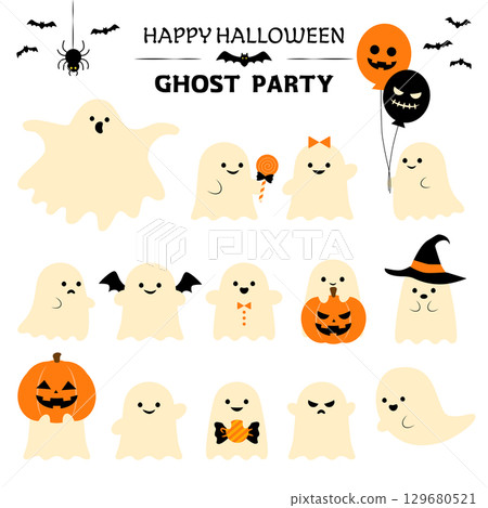 萬聖節可愛手繪鬼插畫套裝 129680521