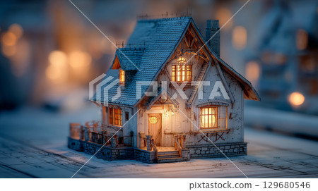 3D Rendering of House Construction on Blueprints - Detailed Architectural Project. Generative AI 129680546