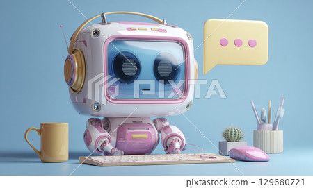 3D Rendering of AI Chatbots Interacting on Computer Interface. Generative AI 129680721
