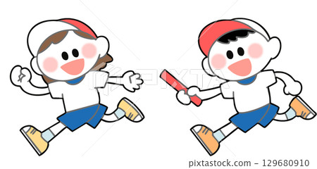 運動會兒童接力賽插圖 129680910