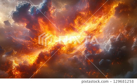 Fiery Cosmic Nebula: A Celestial Inferno of Burning Clouds and G 129681258