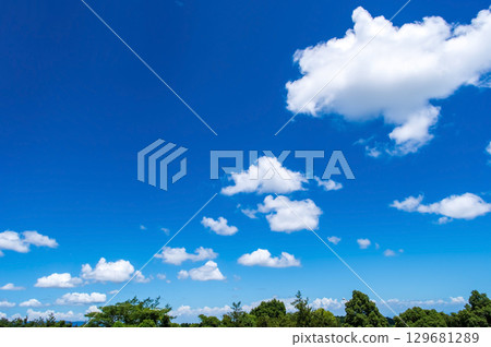 宜人的藍天與綠色景觀 [風景/背景素材] 129681289