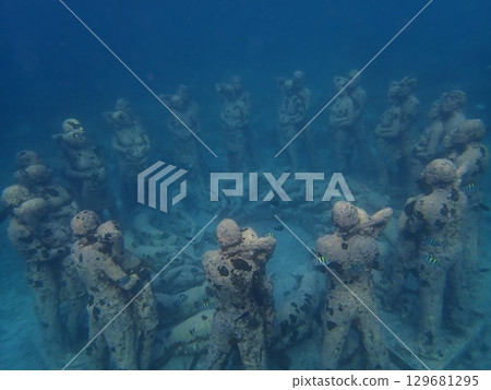 Indonesia, Gili Meno Island, underwater stone statues Indonesia, Gili Meno Island, underwater stone statues 129681295