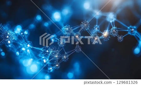 Abstract Blue Network: Interconnected Nodes with Glowing Centers 129681326