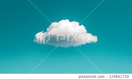 Isolated Cumulus Cloud Against a Vivid Teal Sky, Minimalist Drea Isolated Cumulus Cloud Against a Vivid Teal Sky, Minimalist Drea 129681720