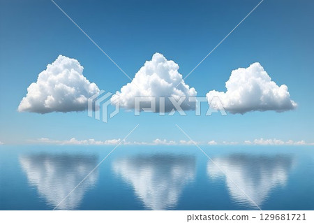 Three Majestic Clouds Reflected in a Calm Sea Three Majestic Clouds Reflected in a Calm Sea 129681721