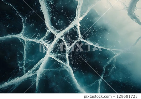 Teal Ice Fractures: An Abstract Winter Landscape 129681725