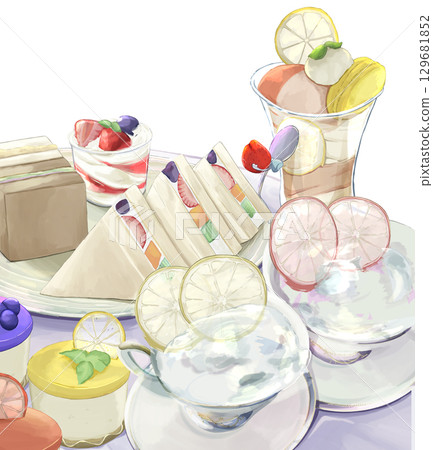A table full of delicious looking desserts 129681852