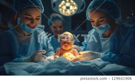 Tender Care of a Newborn During a Surgical Procedure 129681906