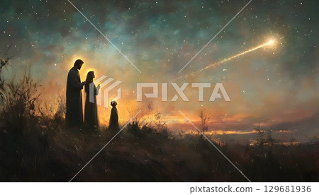 Witnessing the Guiding Star: A Celestial Scene of Faith and Wond 129681936