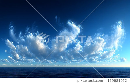Serene Ocean Horizon with Dramatic Cloudscape 129681952