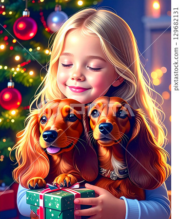 Dachshund and child 129682131