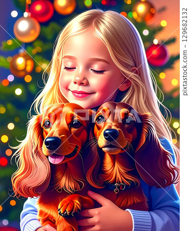 臘腸狗和孩子 129682132