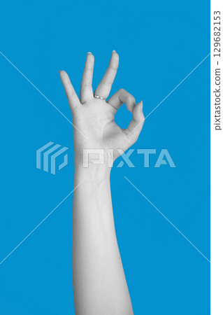 Abstract hand gesture of OK or all right finger combination 129682153