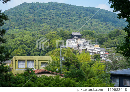 Looking up at Kotohira Shrine from the approach to the shrine (Kotohira Town, Kagawa Prefecture) 129682448
