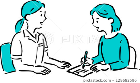 一名婦女接受醫療建議和醫務人員的插圖 129682596