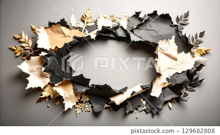 Elegant frame of torn black paper 129682808