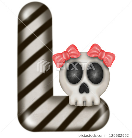 English letters with skulls on word spell Happy Halloween. English letters with skulls on word spell Happy Halloween. 129682962