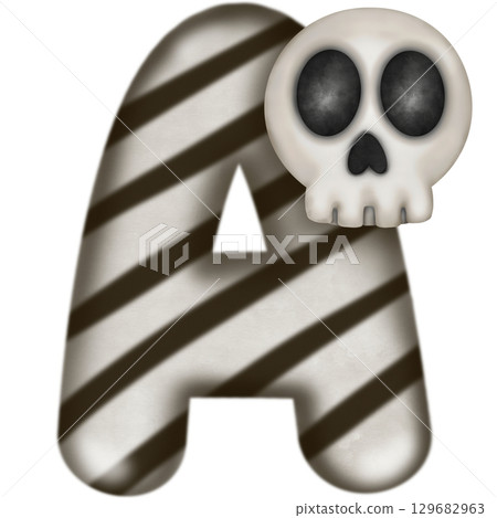 English letters with skulls on word spell Happy Halloween. English letters with skulls on word spell Happy Halloween. 129682963